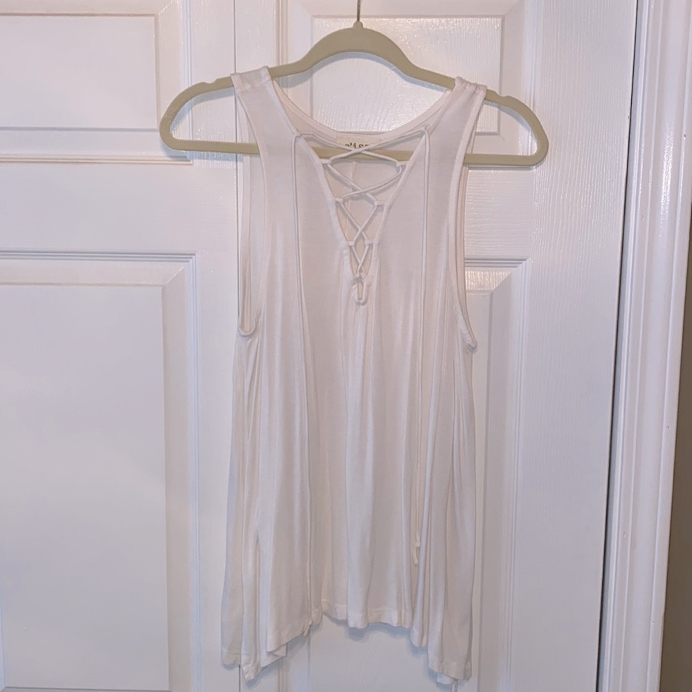 Boutique White Blouse with Criss-Cross Front
